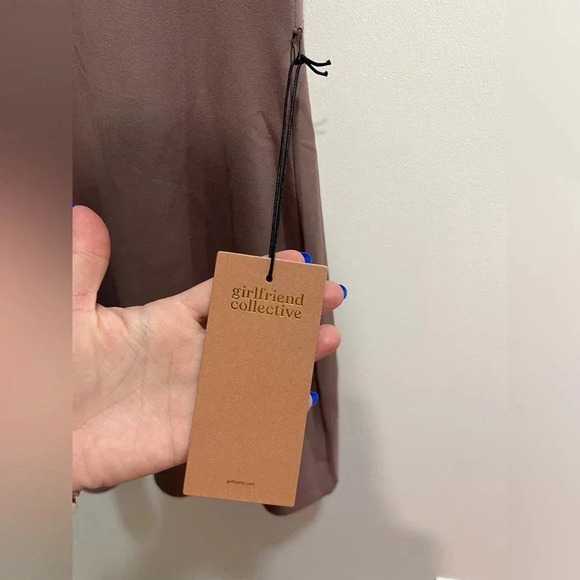 Girlfriend collective exercise dress Lola vneck shorts taupe light brown pockets - Picture 3 of 8